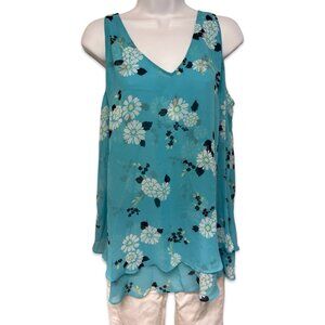Plus Size Lane Bryant Pastel Blue Floral Layered Tank Top - Size 16